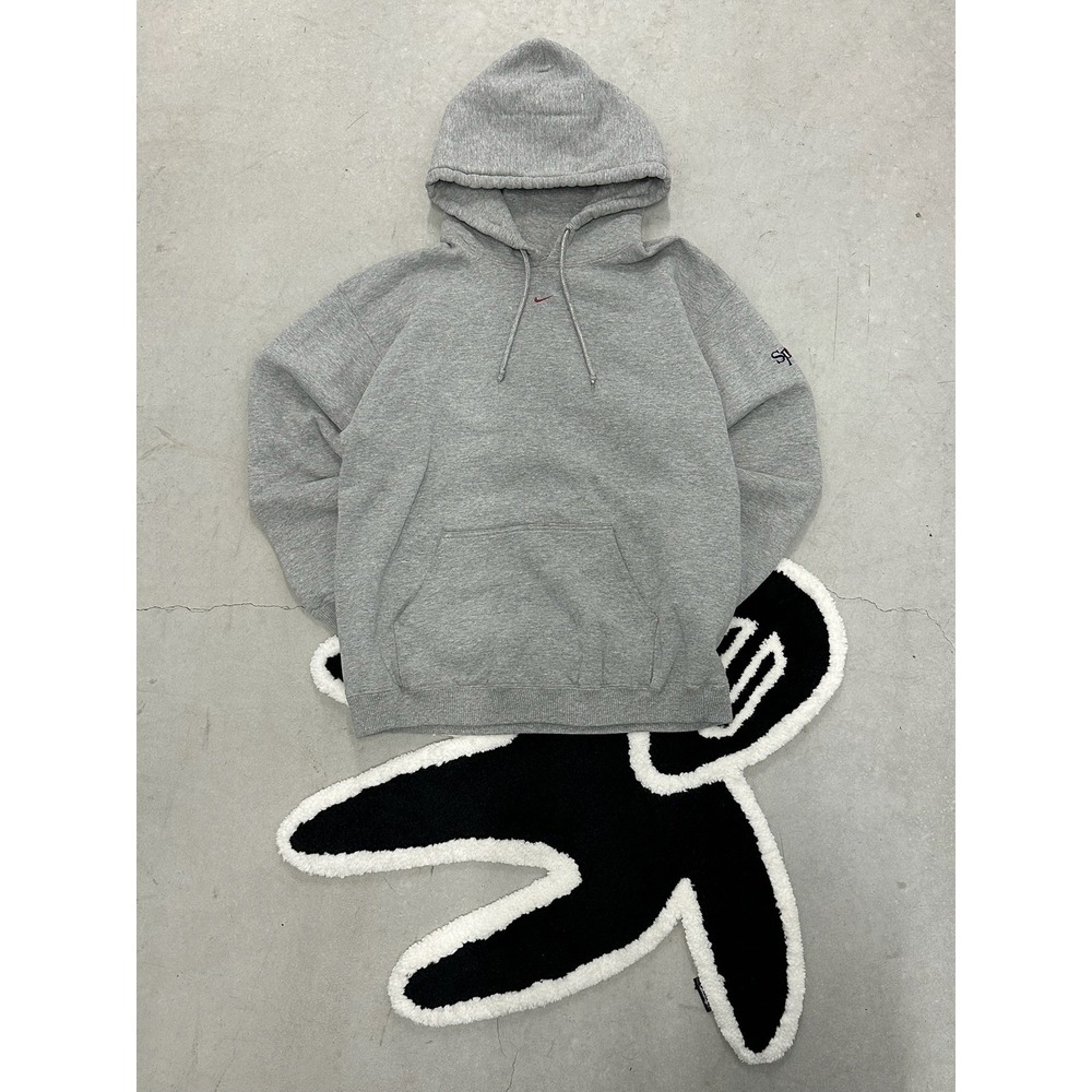 90s‎ Nike Grey Hoodie Center Swoosh Logo Pullover Size L G